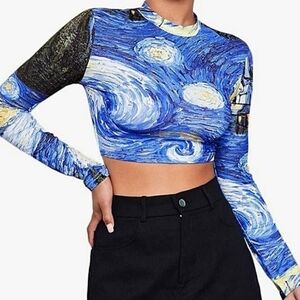 Women's Sweatyrocks Long Sleeve Mock Neck a Starry Night Top Size S